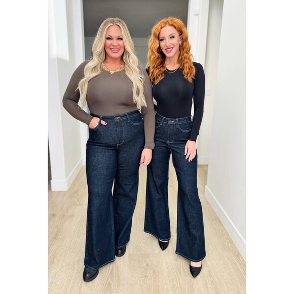 JUDY BLUE Retro Wide Leg Denim Jeans Size 14W Dark Wash Blue Modern Chic Casual - Picture 2 of 11